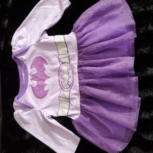BATMAN DC Comics Girl's Purple Long-Sleeve Dress-Sparkly Skirt-Logo/Belt-Sz 0/3m